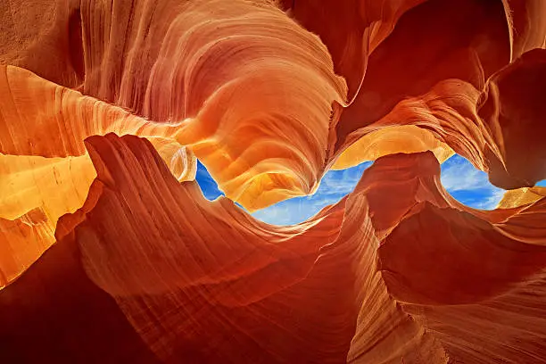 Photo of smooth rock sculptures inside of antelope canyon