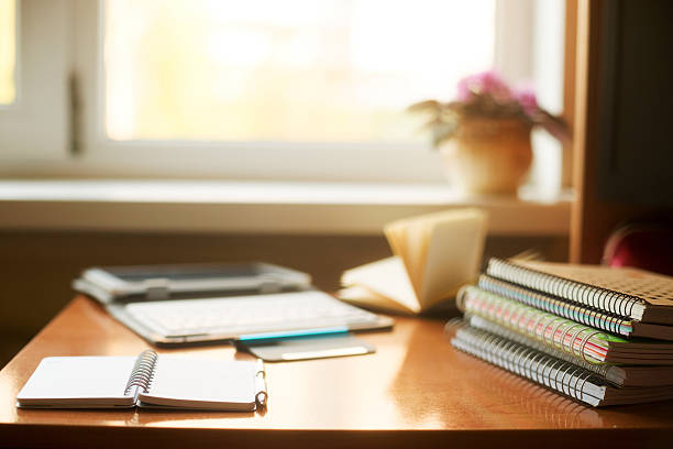 istock Office desk table with computer, supplies, flower. Copy space for 537613210