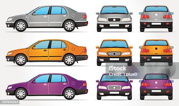 Vetores de Vetor Carro Sedanladofrentevisão Traseira e mais imagens de Carro - Carro, Vista Traseira, Perfil - Vista Lateral