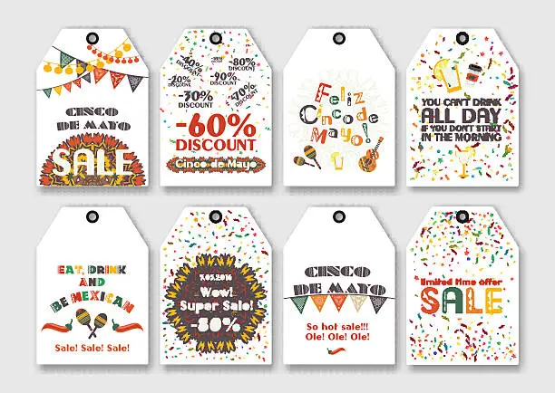 Vector illustration of Price sale tags set for Mexican holiday Cinco de Mayo.