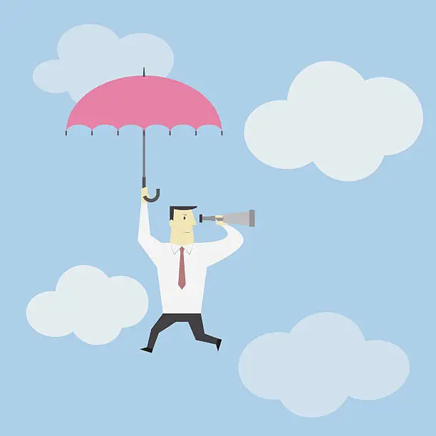 Vector illustration of Businessman gets a better view on the sky - Vector