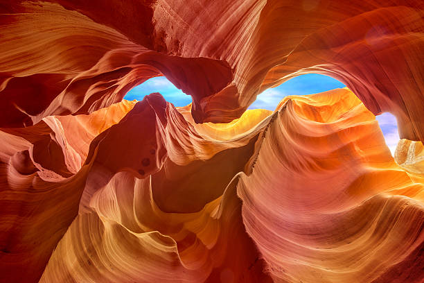 formaciones rocosas en ranura cañón del antílope inferior - rock pattern canyon usa fotografías e imágenes de stock