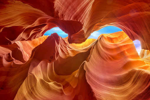 multicolored rock formations inside the antelope canyon