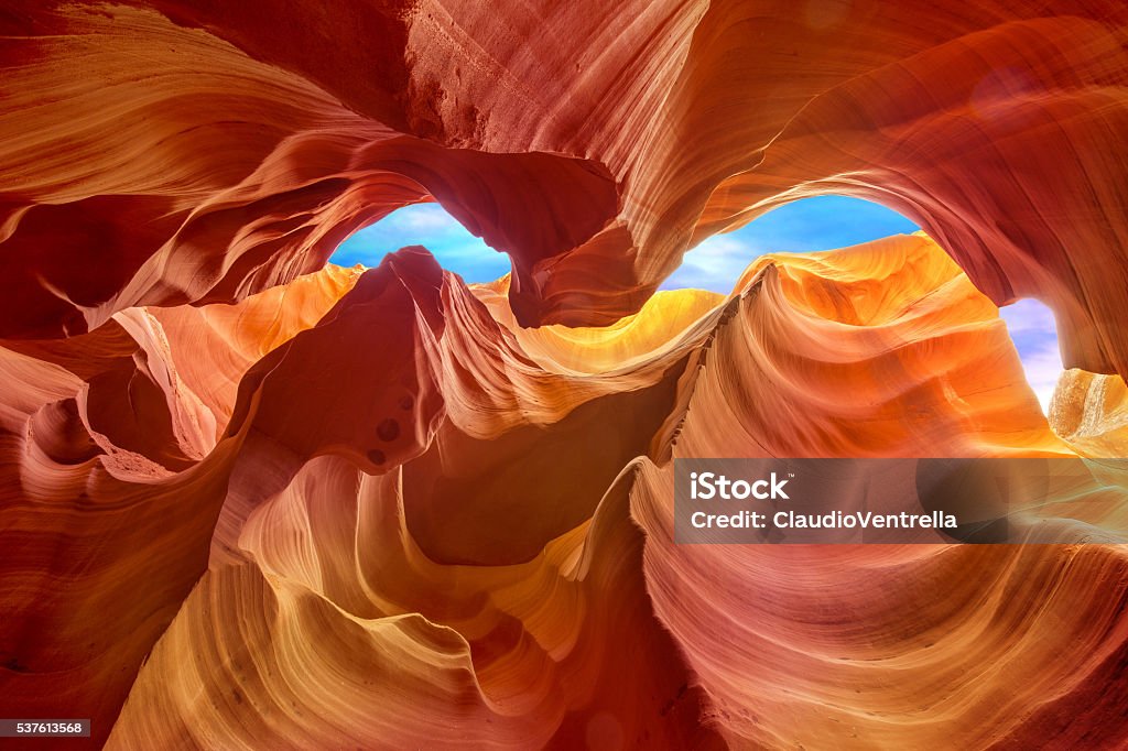 rock formations inside lower antelope slot canyon multicolored rock formations inside the antelope canyon Nature Stock Photo