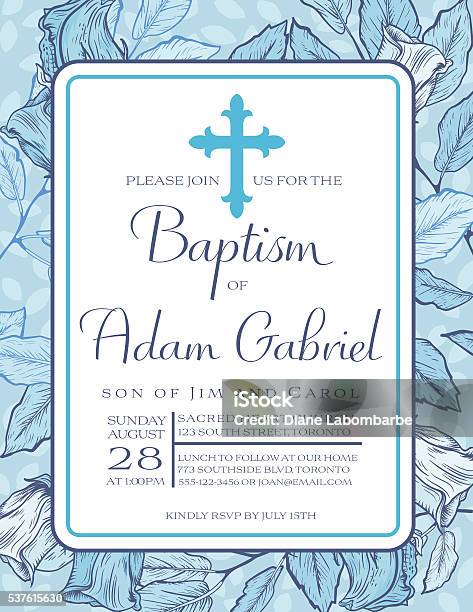 Baby Boy Baptism Or Christening Invitation Template Stock Illustration -  Download Image Now - iStock