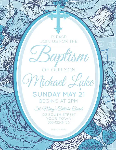 Vector illustration of Baby Boy Baptism Or Christening Invitation Template