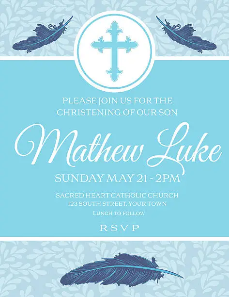 Vector illustration of Baby Boy Baptism Or Christening Invitation Template