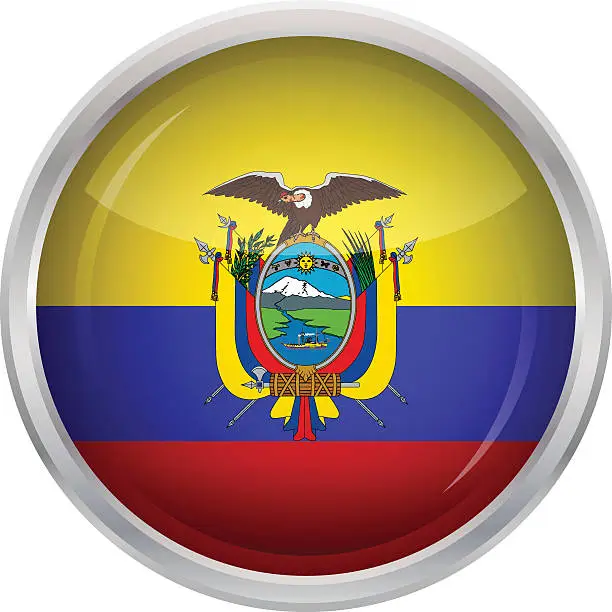 Vector illustration of Glossy Button - Flag of Ecuador