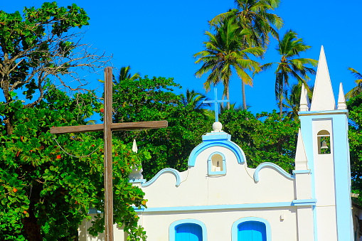 Colonial portuguese São Francisco church, Praia do Forte, Bahia, Brazil