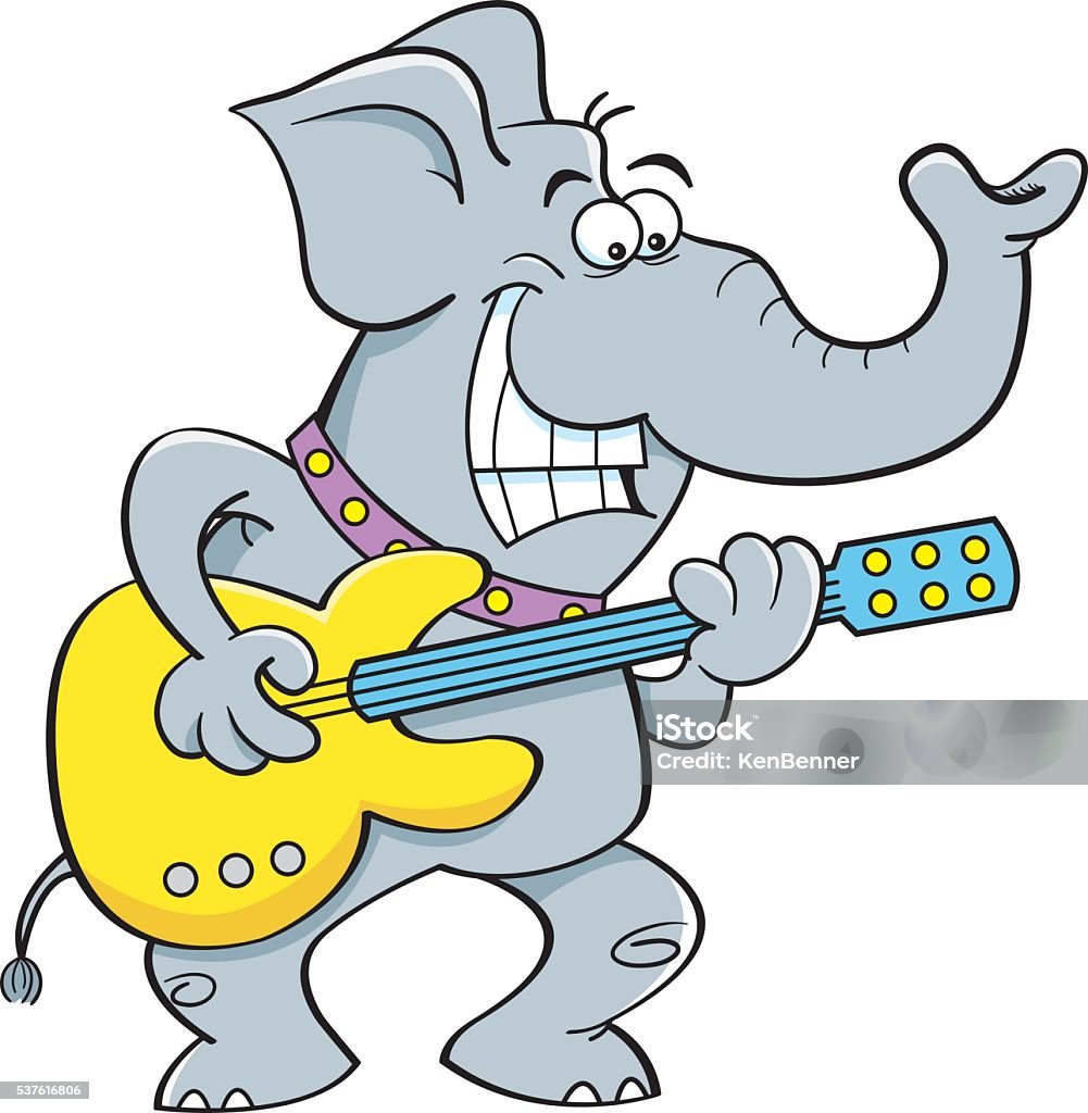 Cartoon Elephant Playing a Guitar Cartoon illustration of a elephant playing a guitar. Cartoon stock vector