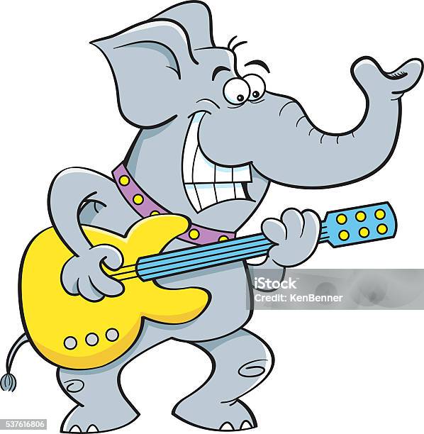Cartoon Elephant Playing A Guitar Stock Illustration - Download Image Now - Cartoon, Elephant, Guitar
