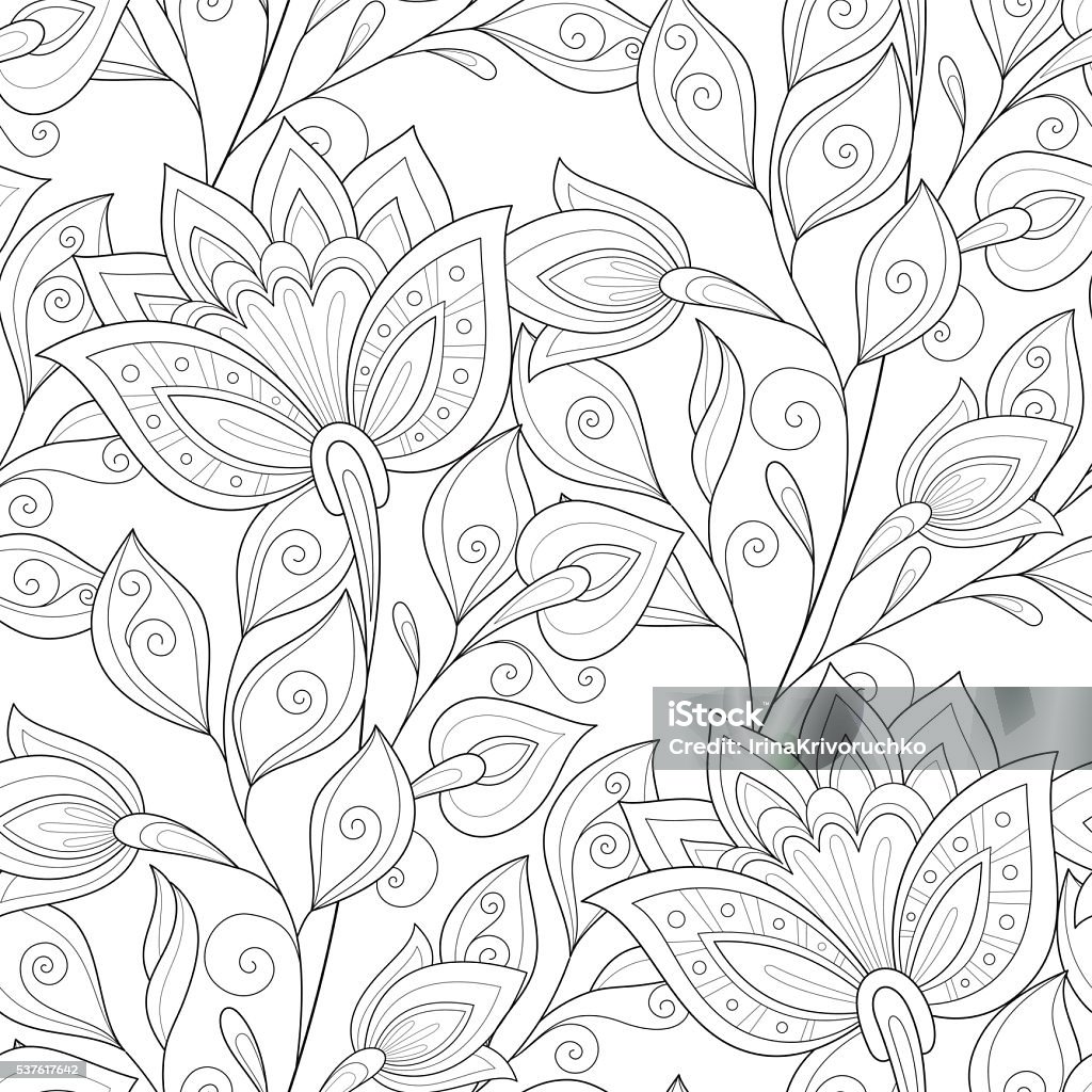 Vector Seamless Monochrome Floral Pattern Vector Seamless Monochrome Floral Pattern. Hand Drawn Floral Texture, Decorative Flowers, Coloring Book Abstract stock vector