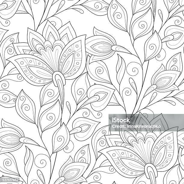 Vector Seamless Monochrome Floral Pattern Stock Illustration - Download Image Now - Abstract, Art Deco, Backgrounds