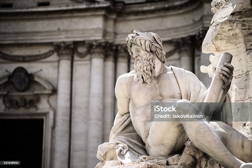 Statue of Zeus in Fountain, Piazza Navona, Rome, Italy Zeus Stock Photo