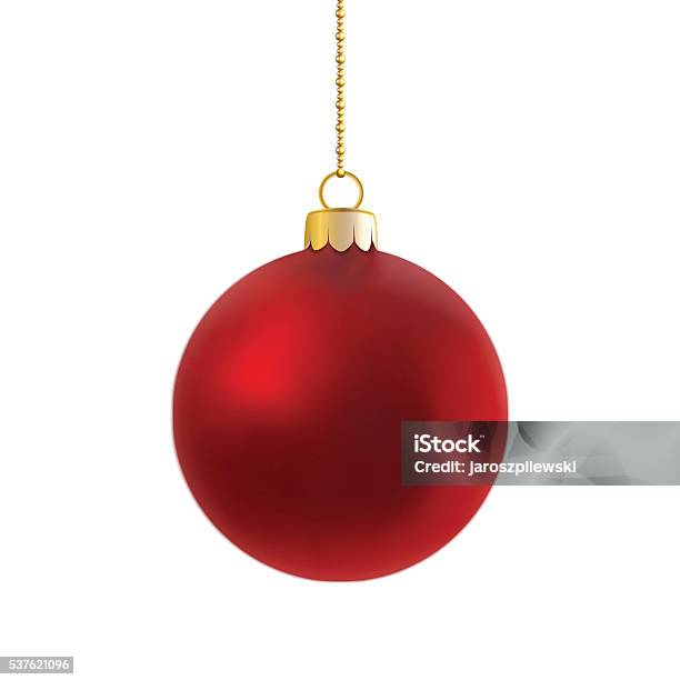 Vektor Roter Satin Christbaumkugel Mit Goldkette Stock Vektor Art und mehr Bilder von Christbaumkugel - Christbaumkugel, Weihnachten, Kugelform