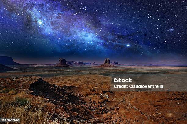 Starry Night Sky In Monument Valley Stock Photo - Download Image Now - Night, Landscape - Scenery, Arizona