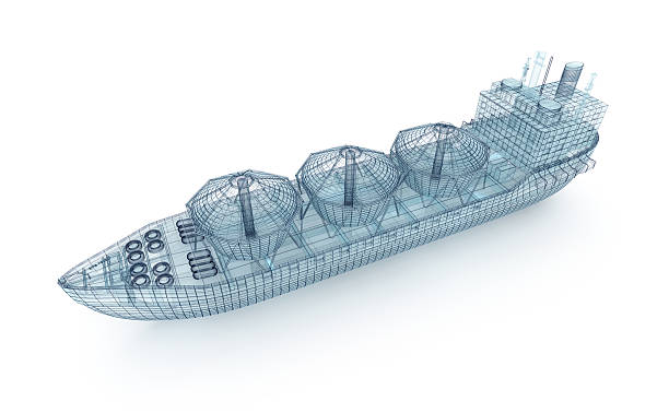 Oil tanker ship wire model isolated on white.