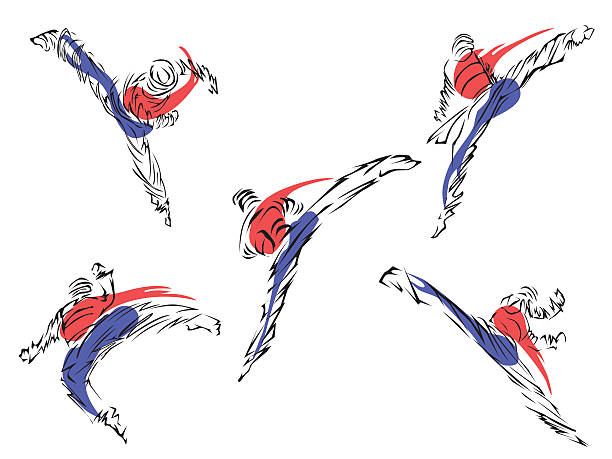 illustrazioni stock, clip art, cartoni animati e icone di tendenza di taekwondo.  arte marziale - tae kwon do