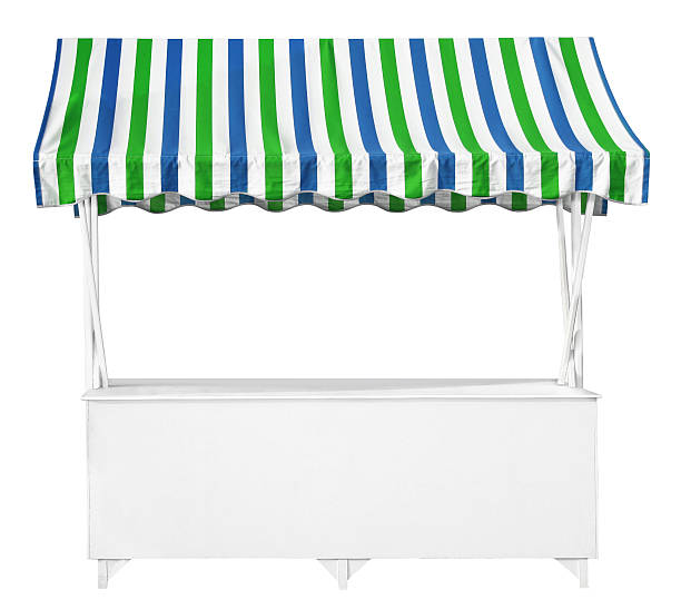 istock White market stall with blue green striped awning 537624776