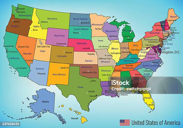 Stati Uniti Damerica La Mappa Di Stati Federali Tutti Gli Stati Membri Sono Selectable Vettoriale - Immagini vettoriali stock e altre immagini di Carta geografica