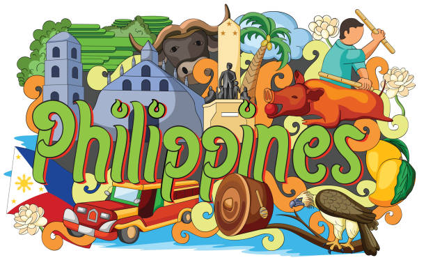 doodle showing architecture and culture of philippines - philippines stock illustrations