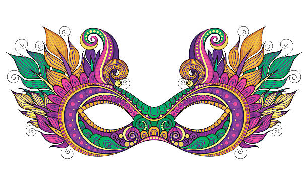 vektor verzierten farbige karneval. karneval maske mit dekorativen federn - carnival mardi gras masqué costume stock-grafiken, -clipart, -cartoons und -symbole