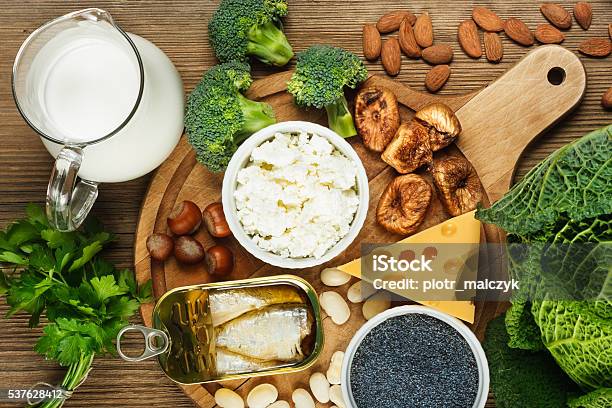 Foods Rich In Calcium Stock Photo - Download Image Now - Dairy Product, Calcium, Food