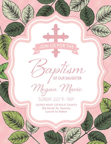 Vector illustration of Baby Girl Baptism Or Christening Invitation Template