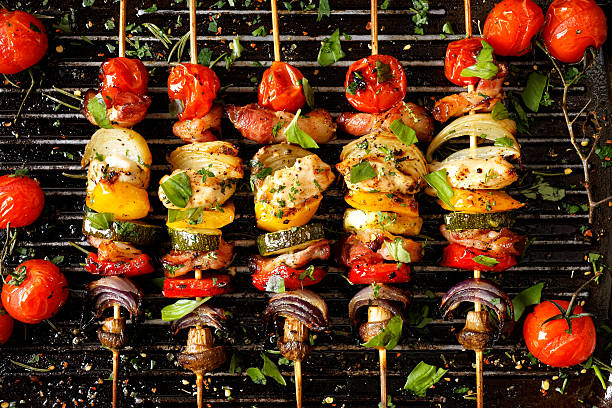 istock Grilled vegetable and meat skewers 537629044