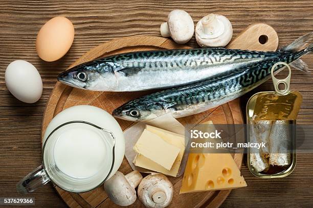 Foods Rich In Vitamin D Stock Photo - Download Image Now - Letter D, Vitamin, Animal Egg