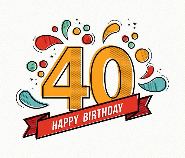 Vector illustration of Colorful happy birthday number 40 flat line design