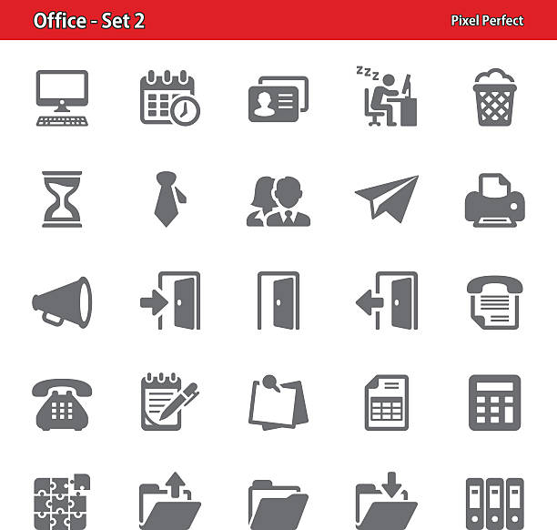 ilustraciones, imágenes clip art, dibujos animados e iconos de stock de oficina iconos-set 2 - symbol computer icon ring binder file