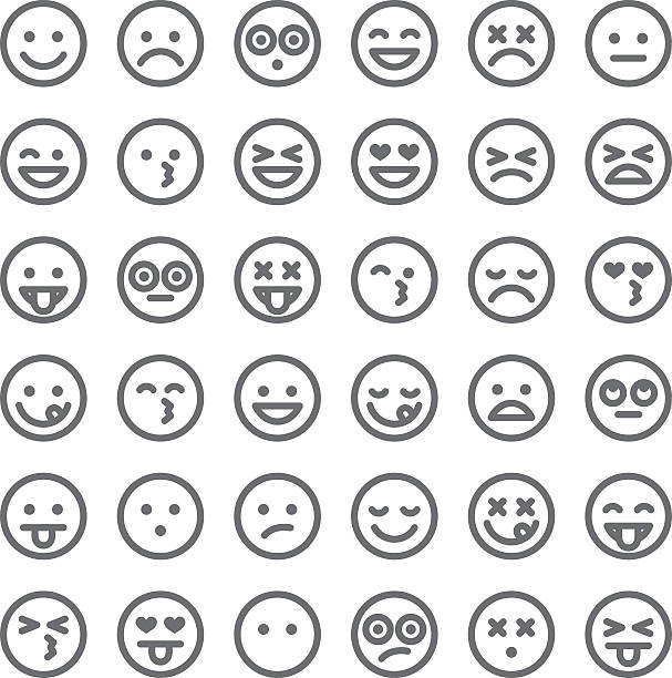 Cute Set of Simple Emojis A simple set of 36 different emoji faces. Emotions include happy, sad, surprised, hungry, dead, upset, angry, ambivalent, in love, and so on. blush emoji stock illustrations