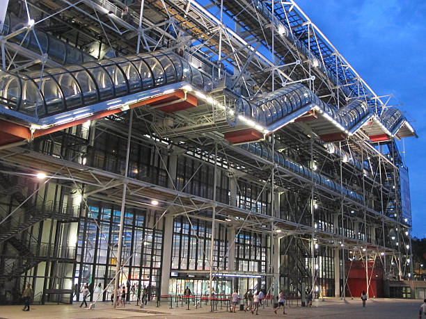 Lights on at the Centre Pompidou stock photo