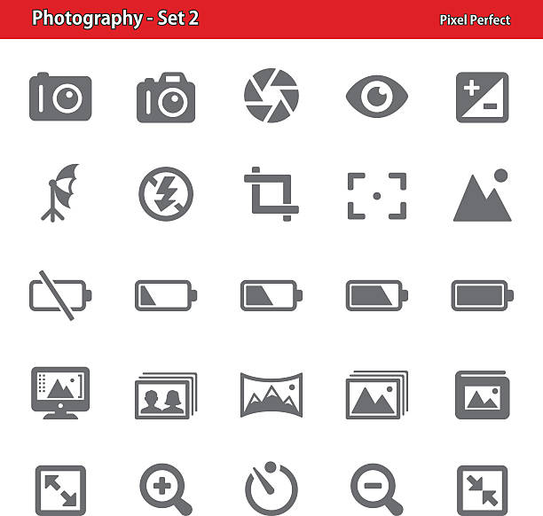 Photography Icons - Set 2 Professional, pixel perfect icons depicting various photography concepts. camera flash photos stock illustrations