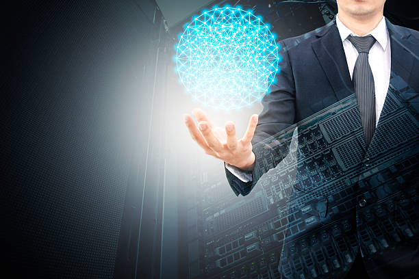 istock Double exposure of hand businessman and servers technology 537633294
