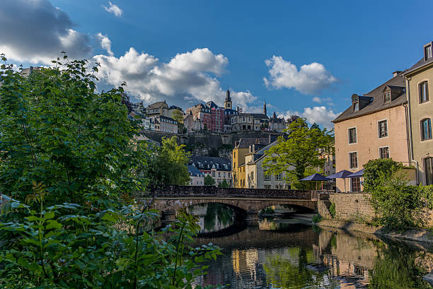 istock Stone bridge reflecting in the Alzette river in Luxembourg 2 537635136