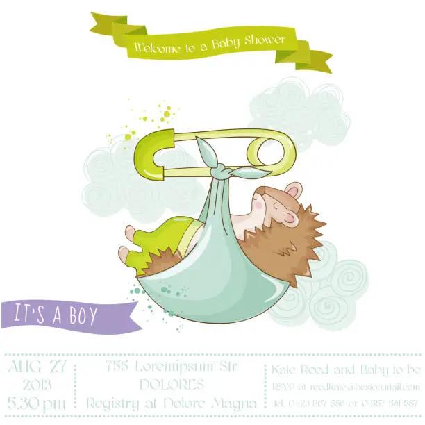 Vector illustration of Baby Shower or Arrival Card - Baby Hedgehog in vector