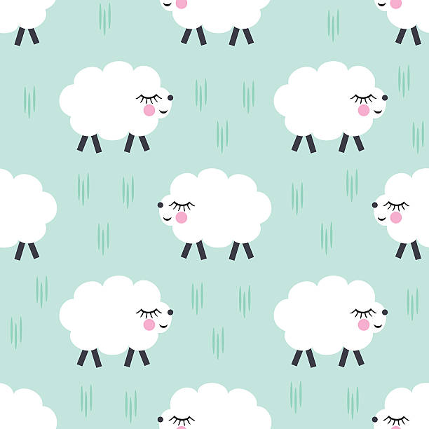 illustrazioni stock, clip art, cartoni animati e icone di tendenza di sorridente pecore motivo senza interruzioni sfondo. illustrazione vettoriale di pecore. - jumbuck