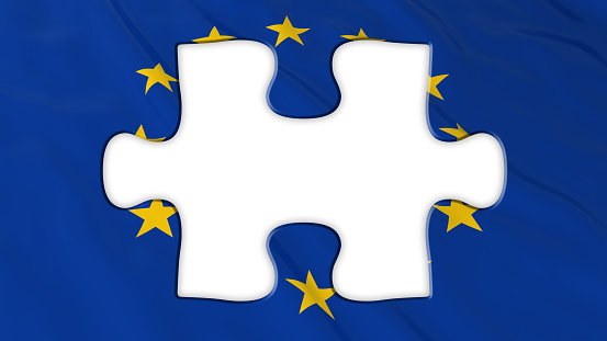 Brexit Concept - Empty White Missing Piece from EU Flag - 3D Illustration