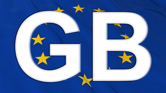 European Union Flag with Empty White GB Text cut out - 3D Illustration