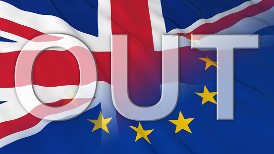 Brexit - Britain OUT of the European Union - 3D Illustration with Flags