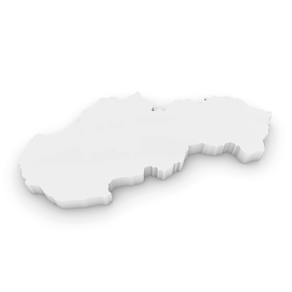 White 3D Illustration Map Outline of Slovakia Isolated on White