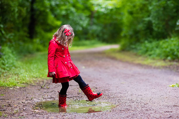 istock Nice little girl walking in the rain 537639378