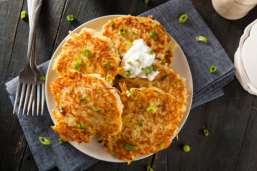 Potato pancakes with garlic and herbs, fresh and delicious food