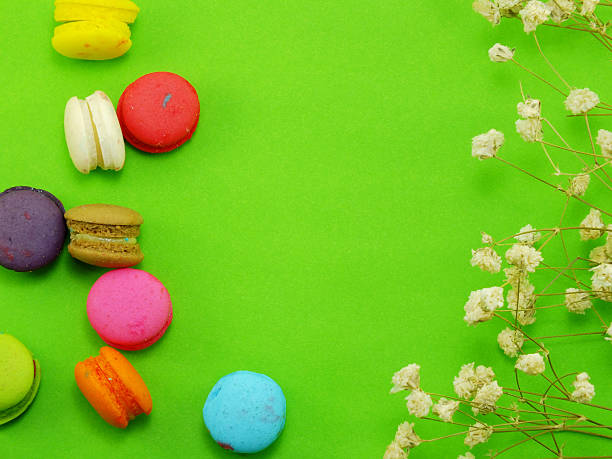 istock french macaroons with dried flower and copy space background 537640996