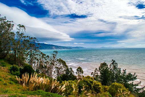 a view of Bolinas bay on coast of Bolinas in Marin County of Northern California