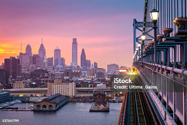 Philadelphia Under A Hazy Purple Sunset Stock Photo - Download Image Now - Philadelphia - Pennsylvania, City, Delaware River