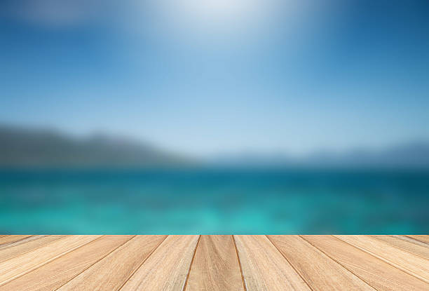 istock Wooden paving with blur beach background 537641849