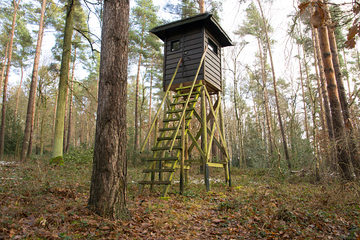 this stand from a hunter is to be waiting for deer in the woods